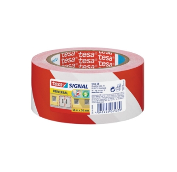 Varseltape PVC 50mmx66m (6) RØD/HVIT TESA